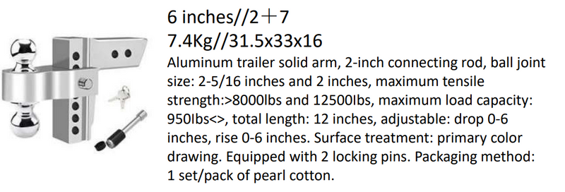 Aluminum trailer solid arm-6inches