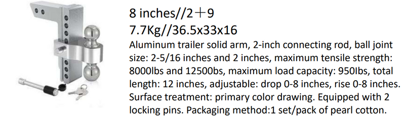 Aluminum trailer solid arm-8inches